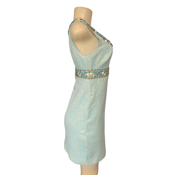 Lilly Pulitzer Dress Womens Size 6 Aqua Blue Metallic Beaded Sleeveless Shift - Picture 3 of 9